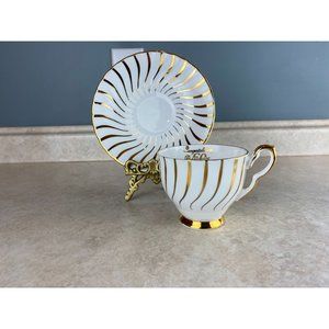 Sutherland H&M White With Gold Swirl 50th Anniversary  Fine Bone China  Tea Cup